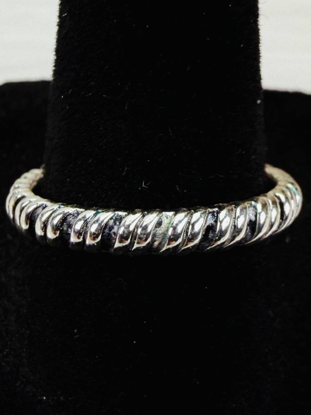 Silvertone Black Textured stacking ring size 9